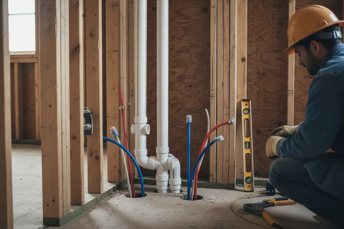 Drain and supply rough-in during Sump Pump Repair in Hosford